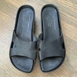 Robert Clergerie Paris Barneys New York Black Leather platform slides sandals
